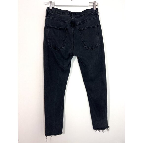 Revolve x AGOLDE Black Mid Rise Toni Raw Hem Straight Leg Jeans Size 28 - Picture 5 of 8